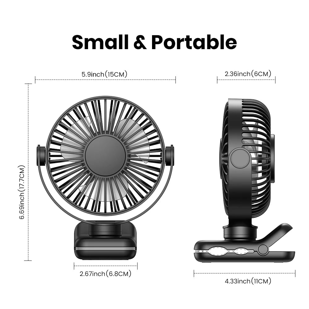 TOPK Mini Portable Clip-On Fan – USB Desk Fan with 3 Speeds, Quiet Wind, 720° Rotate, Personal Electric Fan for Home