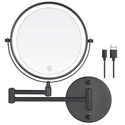 8" Rechargeable Wall-Mounted LED Makeup Mirror - 10X Magnification Vanity Bathroom Mirror