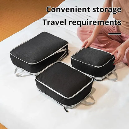 3Pcs/set Compressible Travel Storage Bags: Black/Blue/Grey Portable Large Capacity Suitcase Luggage Packing Cubes