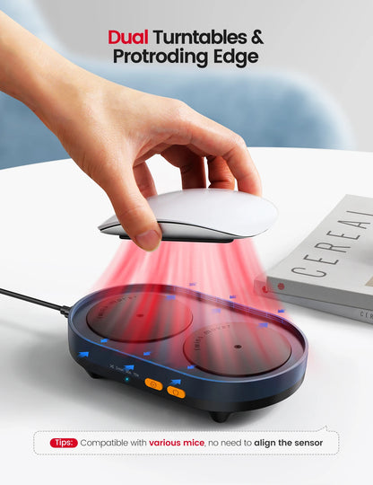 Vaydeer Dual Turntable Mouse Mover - Adjustable Intervals, ON/Off Switch, Undetectable & Noiseless - Simulates Mouse Activity