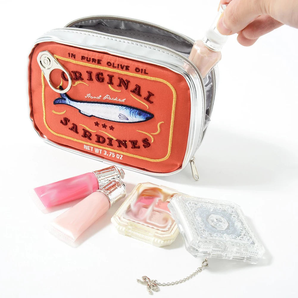 Canned Sardines Style Makeup Bag: Cute Travel Cosmetic Bag, Creative Fashion Handbag for Bath Wash - Beauty Pouch Case