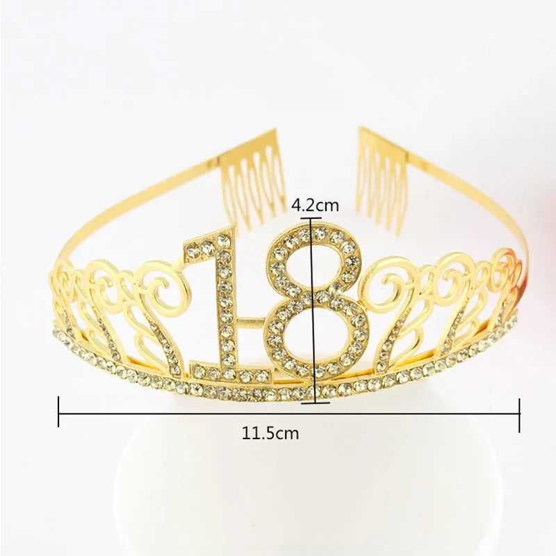 Gold Crystal Birthday Tiara Crown for Women – 30th, 40th, 50th, 60th Party Decoration and Cake Topper