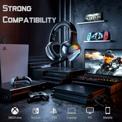 RGB Gaming Headset with Noise-Canceling Microphone, Surround Sound & LED Lights for PS5, PS4, Xbox One, PC, Laptop, Mac