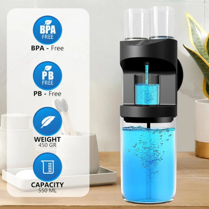 550ml Automatic Mouthwash Dispenser - Rechargeable Mounted Mouth Wash Dispenser with 3 Dispensing Levels and Magnetic Cup Storage