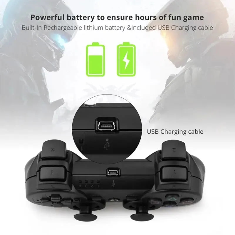 Wireless Bluetooth Controller for Sony PS3 Super Slim and PC - 6-Axis Gyro Gamepad with Dual Vibration for PlayStation 3