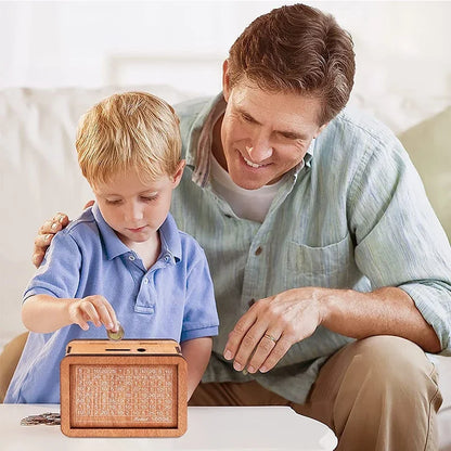 Wooden Money Box with Saving Goal: Reusable Piggy Bank Encourages Saving Habit - Checkable Numbers for Tracking Progress