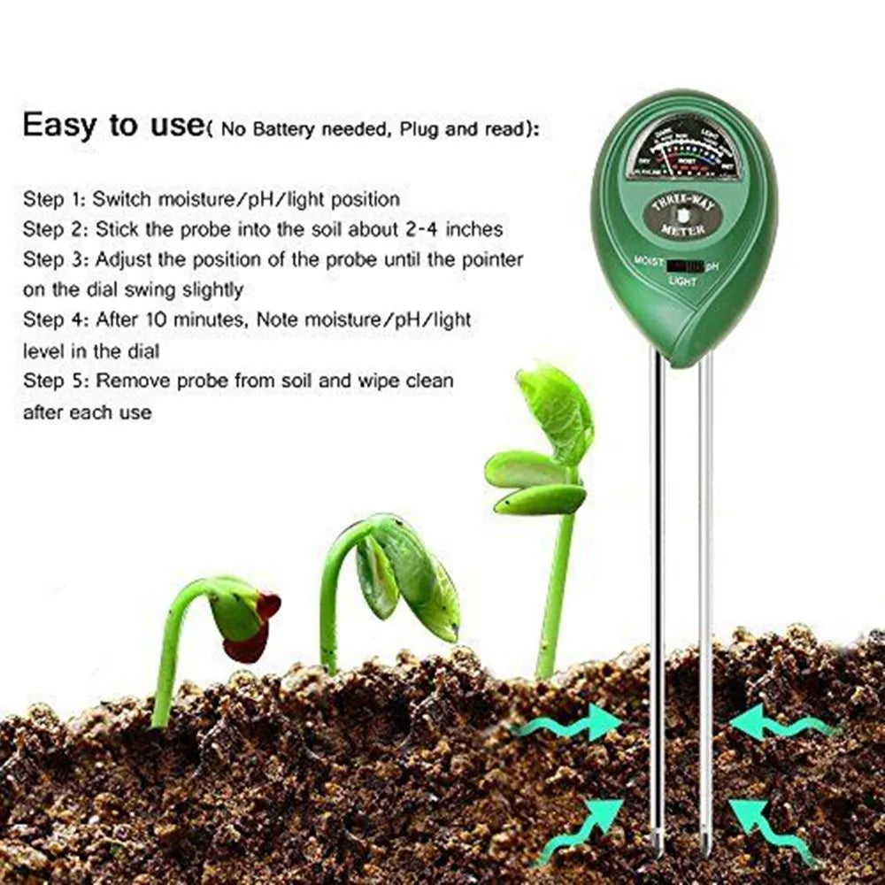 3-in-1 Soil pH Meter: Sunlight Tester, Moisture Sensor & pH Monitor for Garden Flowers - Acidity & Humidity Detector