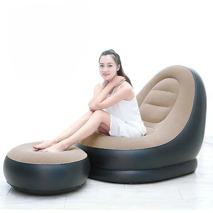 Inflatable Bean Bag Sofa – Foldable Leisure Recliner Bed for Outdoor, Tatami & Bedroom Use, Fluffy Seat & Footstool