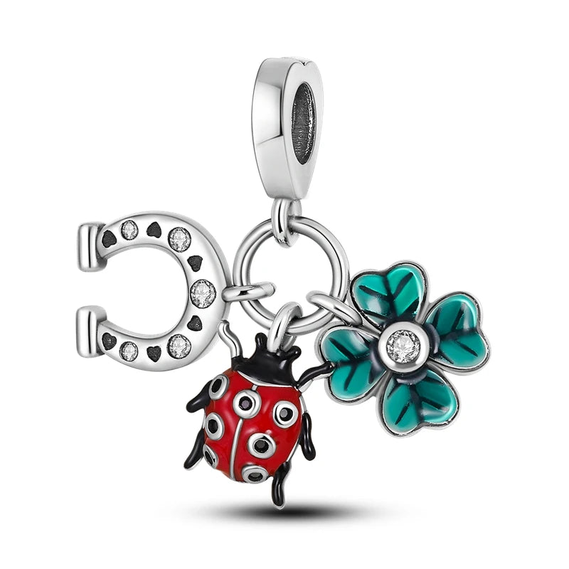 Silver Plated Travel Sunflower Lucky Charm - Dangle Pendant for Original Pandora Bracelet, DIY Compatible