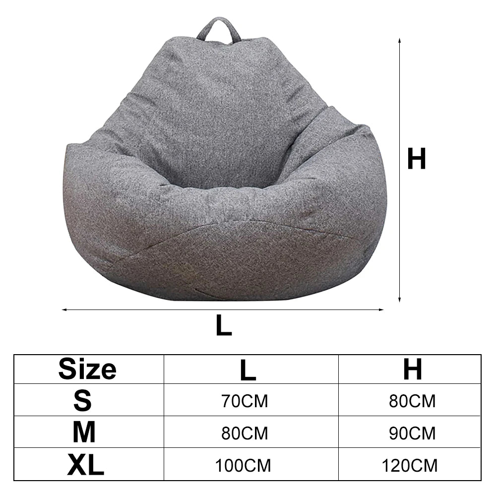 Linen Cloth Lazy Sofa Cover – Large and Small Bean Bag Pouf for Living Room Loungers Without Filler