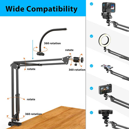 Desktop Cellphone Bracket with Ring Light: Overhead Tripod for Phone - Perfect for Video Shooting, Filming, and Recording