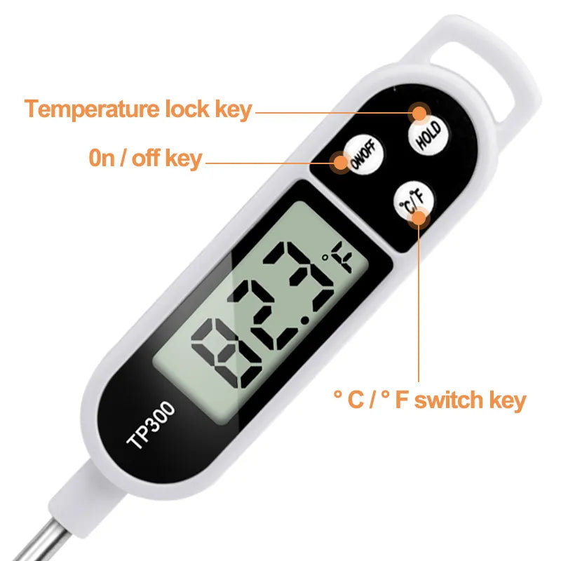 Digital Kitchen Thermometer for Meat, Water, Milk - Electronic Food Temperature Probe for Cooking, BBQ, Oven Use