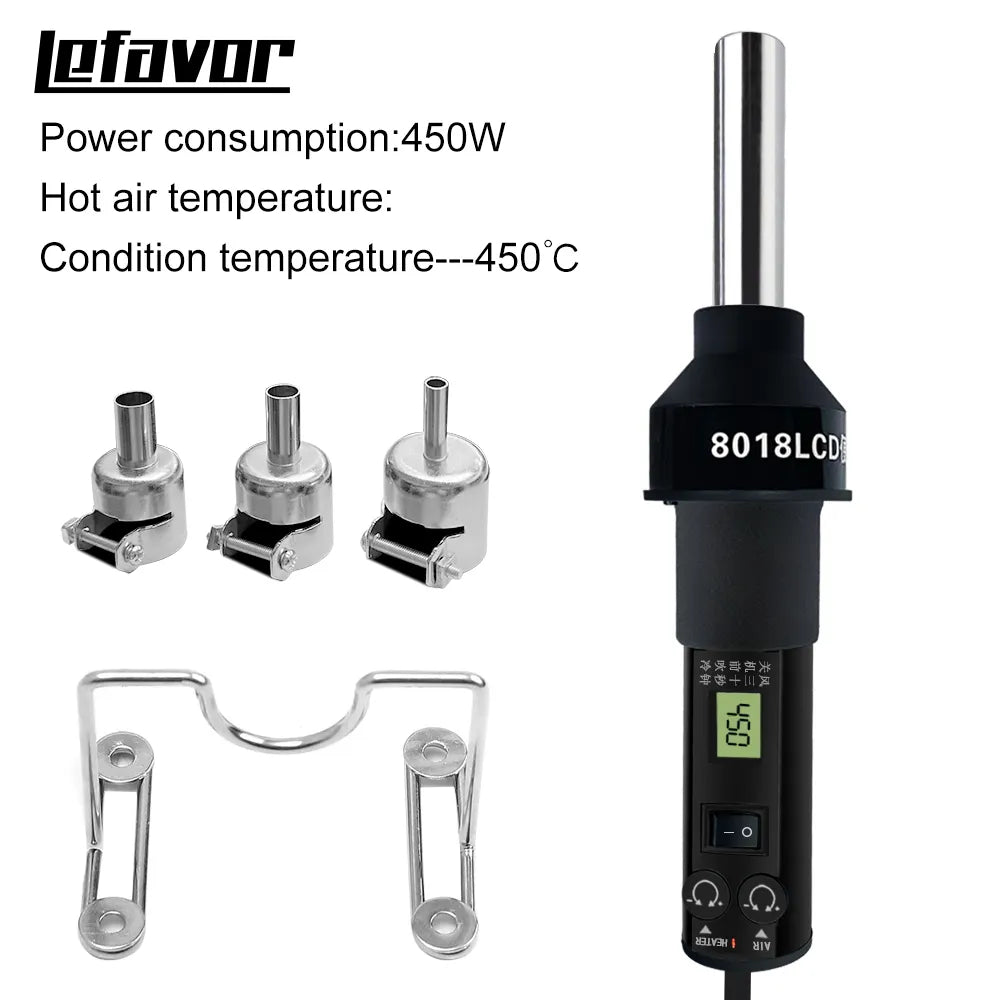 LCD Digital Heat Hot Air Gun - 110V 220V Desoldering Soldering Station with Adjustable Temperature - Ideal for IC, SMD, and BGA Work - Model 8018LCD8508