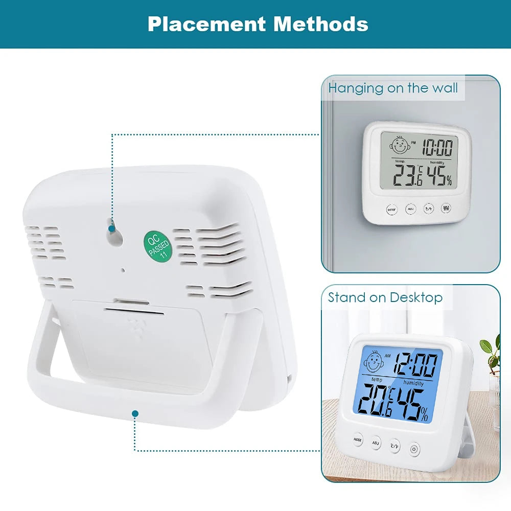 LCD Digital Thermometer Hygrometer with Backlight - Indoor Temperature and Humidity Meter for Weather Station and Baby Room