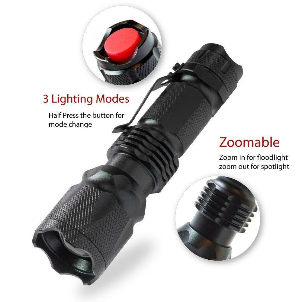 Powerful Tactical Flashlight – Portable LED Camping Lamp with 3 Modes, Zoomable, Waterproof Lantern for Outdoor and Bicycle Use