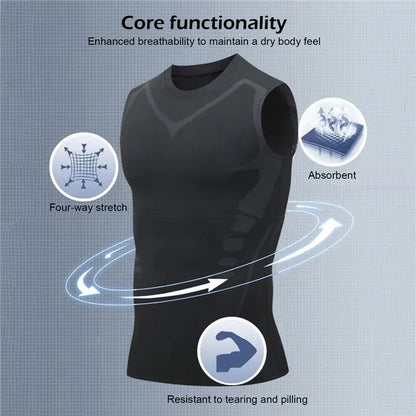 Men's Ionic Shaping Vest - Ice-Silk Slimming Body Shaper, Compression Tank Top with Tummy Control, Quick-Dry Fitness Shirt