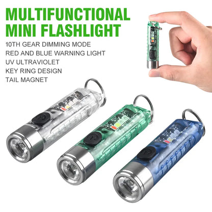 Mini LED Flashlight - Waterproof, Multi-function, Portable Keychain Flashlight with Magnetic Self-Defense for Camping and More