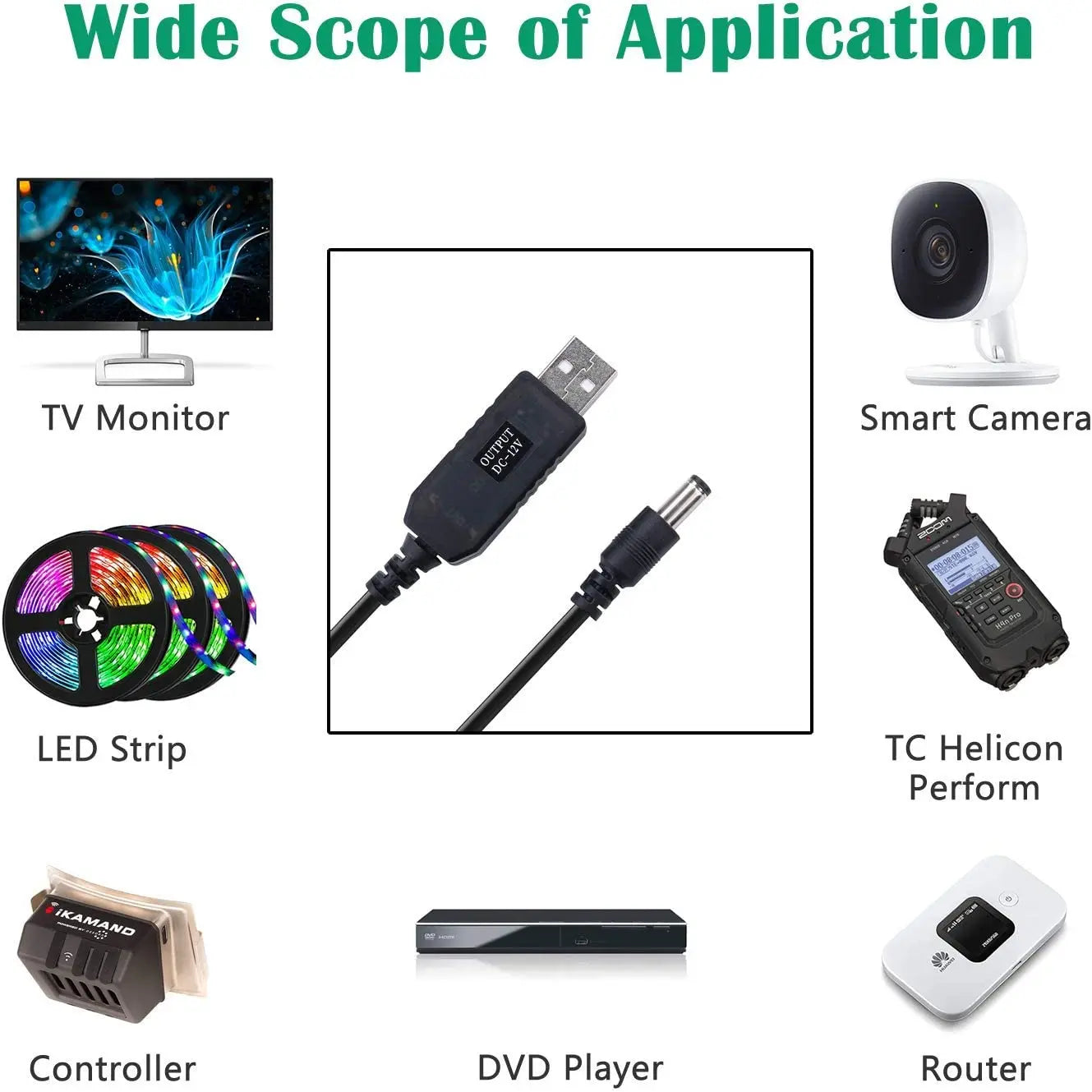 WiFi to Powerbank Cable Connector - DC 5V to 12V USB Boost Converter Cord for Router, Modem, Fan and Speaker