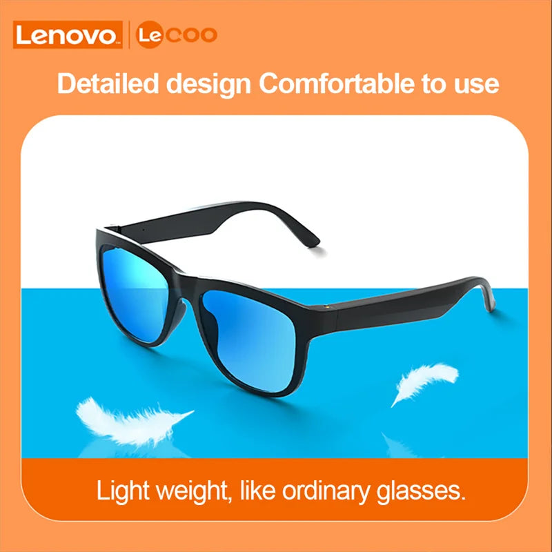 Lenovo Lecoo C8 Smart Glasses Headset - Wireless Bluetooth Sunglasses with HD Mic, Earphone and Calling Headphones for Outdoor Sports