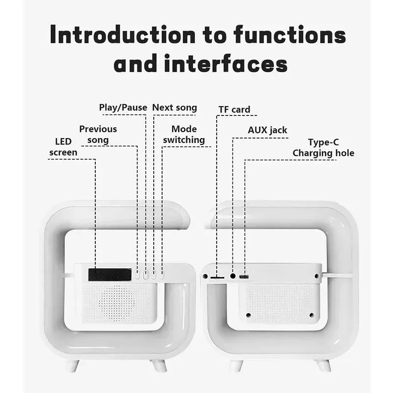 Multifunction Wireless Charger Stand with Bluetooth 5.0 Speaker - FM, TF, RGB Night Light, Fast Charging Station for iPhone, Samsung, Xiaomi