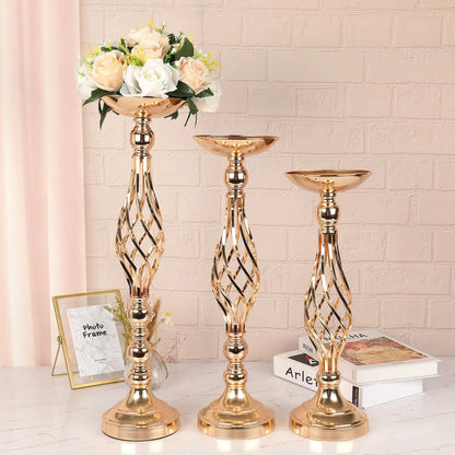 Golden Iron Art Table Candle Holder - Twisted Road Candlestick Vase for Wedding Flower Decorations and Props