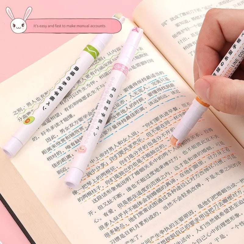 Kawaii Flowers Line Shaped Highlighter Pens - 6Pcs Roller Tip Curve Liner Marker for Writing, Journaling, Drawing Stationery