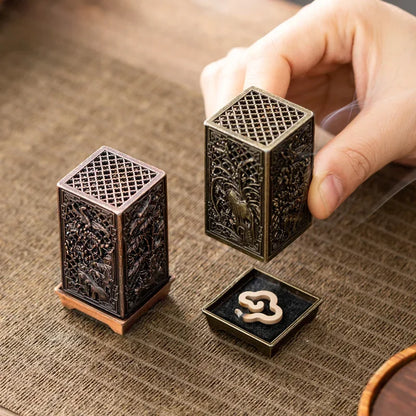 Square Vertical Incense Burner - Small Xiangyun Alloy Holder for Indoor Aromatherapy, Chinese Plum Home Ornament