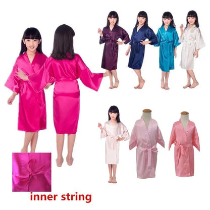 Girls Silky Satin Robes - Children's Pure Kimono Dressing Gown for Wedding, Spa, Birthday Party - Bridal Lingerie Sleepwear