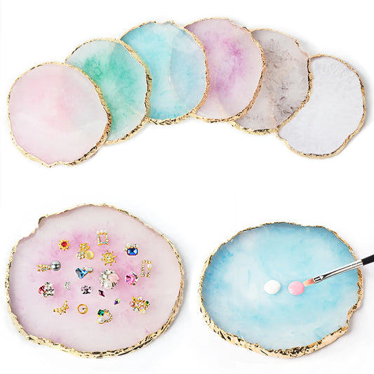 1PC Round Resin Agate Stone Nail Art Palette: False Nail Tips Mixing Color Drawing Pallet - Gel Polish Display Shelf Manicure Tool