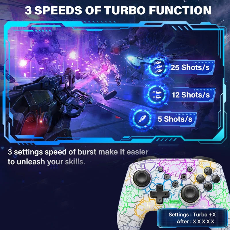 Six-Axis Gyroscope Wireless Gamepad with Dual Vibration & RGB LED Crack Process, Joystick Controller for Nintendo Switch, TV Box, PS3, PC