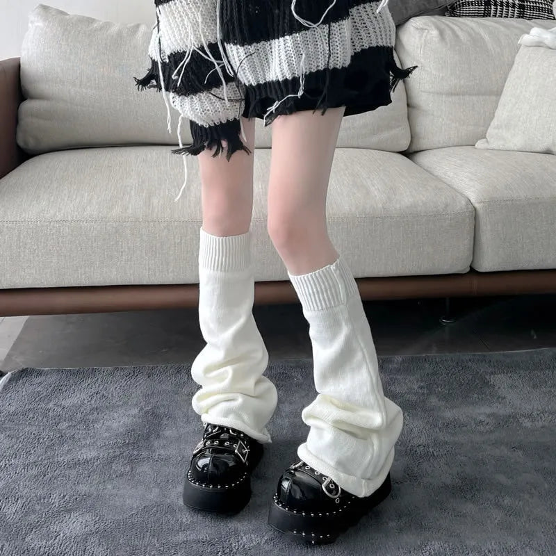 Japanese Lolita Sweet Girl Leg Warmer Knit Socks: Wool Ball Accents, Cosplay Foot Cover for Women - Autumn/Winter Heap Heap Style