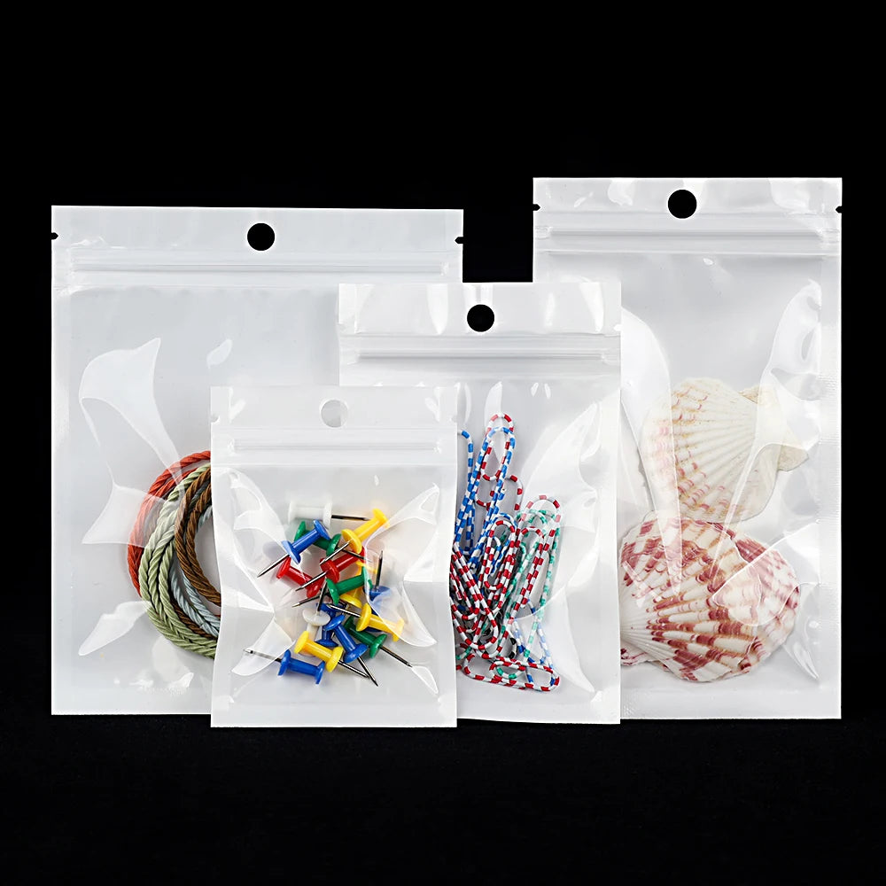 100pcs White Dustproof Sachet Bags - Ziplock Sealing with One Transparent Side for Phone Case, Jewelry, and Accessories Packing