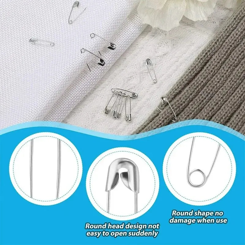 220Pcs Safety Pins - Assorted Sizes, Large and Small, High Strength Steel Wire, Gold and Silver for Clothes Sewing