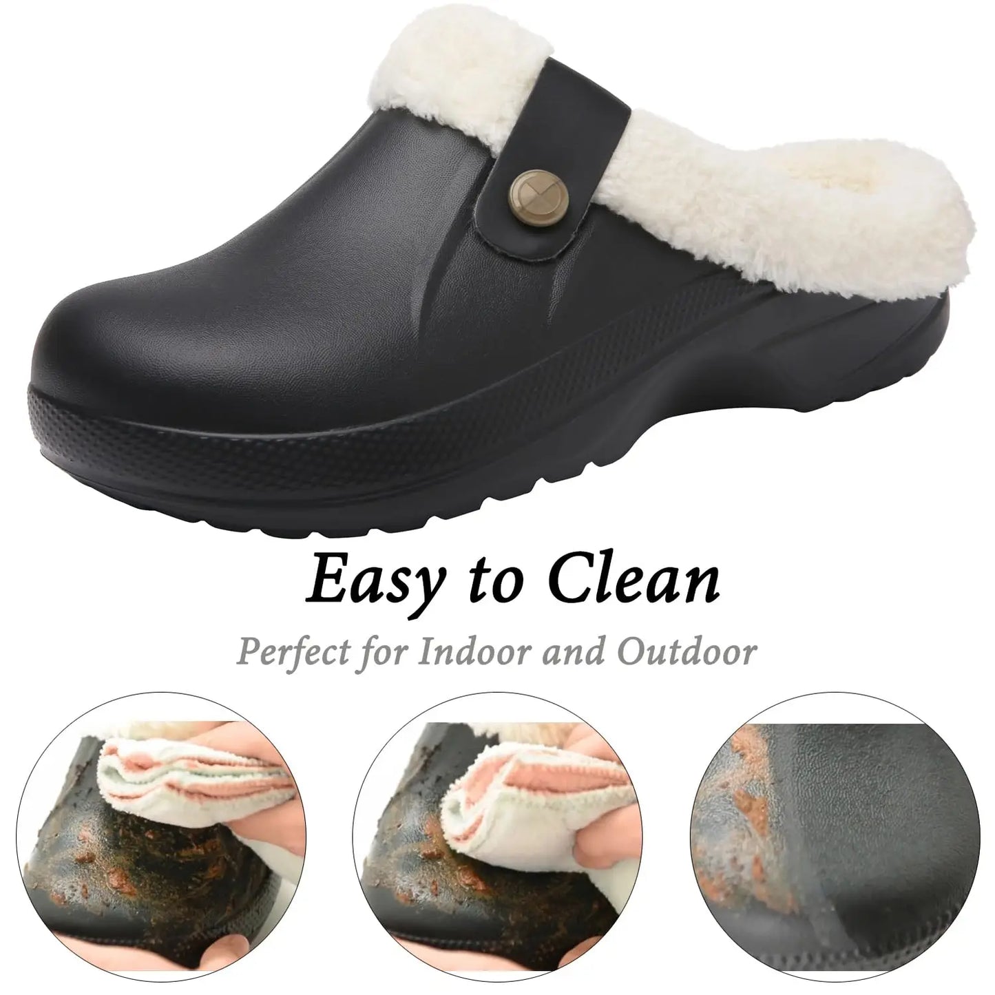 Litfun Winter Plush Garden Shoes - Women's Fur Clogs and Men's Soft Furry Waterproof Slippers, Cozy Fuzzy Home Footwear