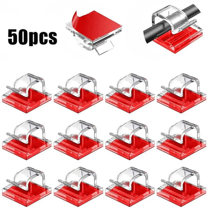 50PCS Cable Organizer Clips - Wire Manager Cord Holder for USB Charging Data Lines - Wall-Mounted Bobbin Winder Hooks