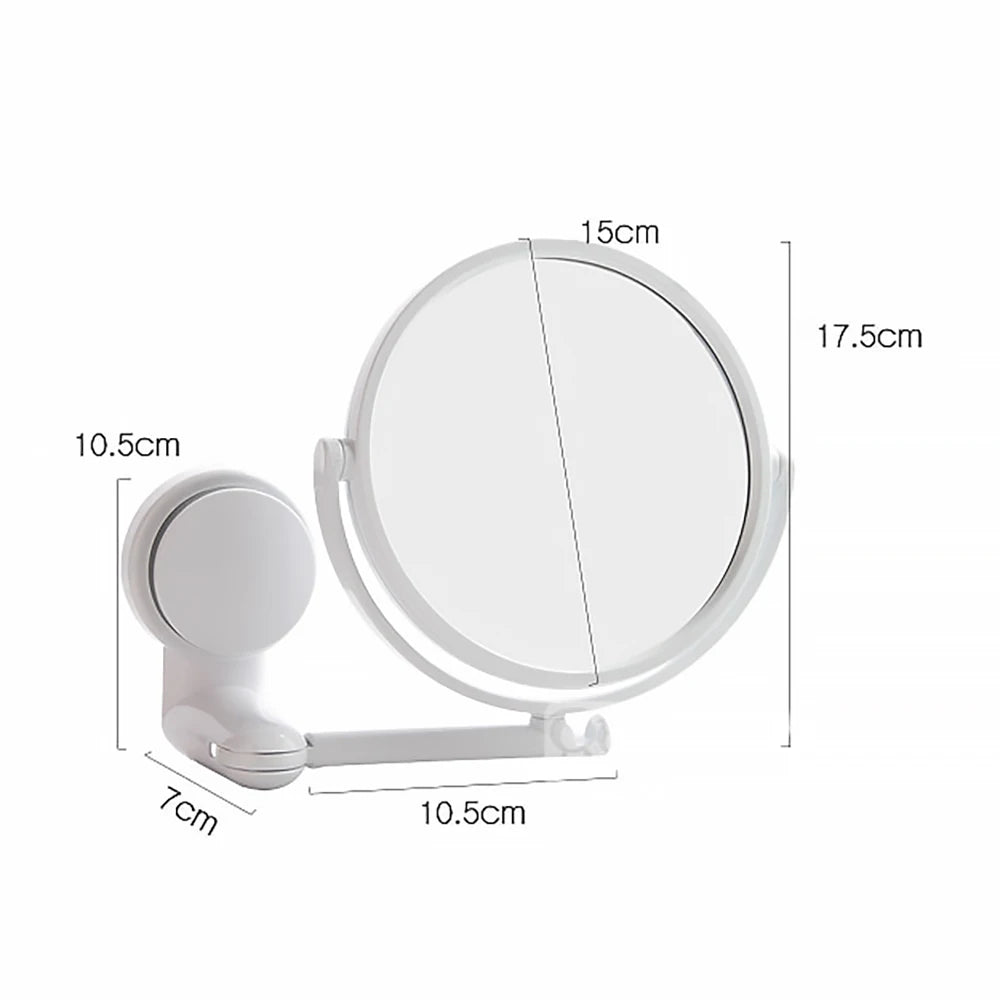 Folding Arm Extendable Wall Mirror: Swivel Bathroom Mirror without Drill, Double-Sided Cosmetic Makeup Mirror with Suction Arm