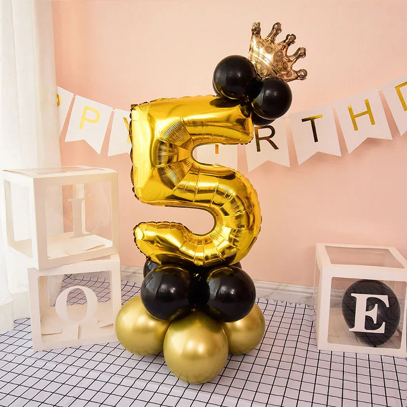 Chrome Gold and Black 32-Inch Number Foil Balloons – Happy Birthday Party Decorations for Boys and Girls ( Ages 1-9 )