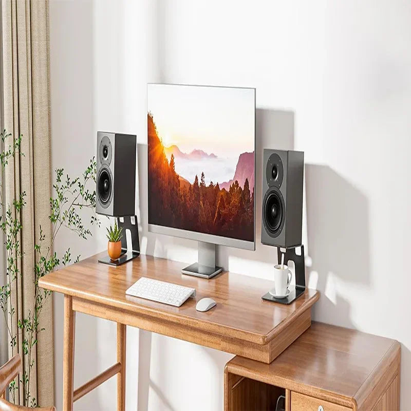 Pair of Stable Bookshelf Speaker Stands - Desk Speaker Stands for Enhanced Sound and Stability