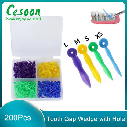 200Pc Dental Disposable Tooth Gap Wedges - Medical Plastic with End Circular Hole, 4 Sizes, Oral Care Accessories