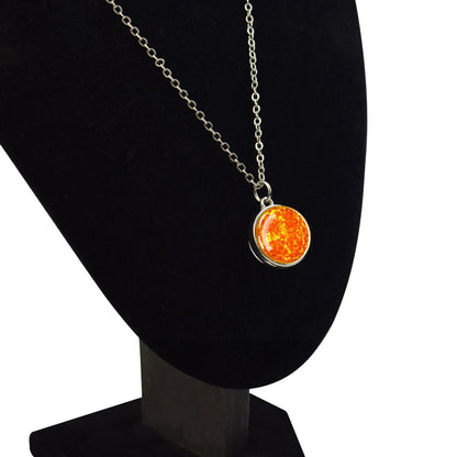 Solar System Universe Space Necklace - Two-Sided Glass Ball Pendant with Moon, Sun, Earth and Planets, Nebula Jewelry for Women and Men