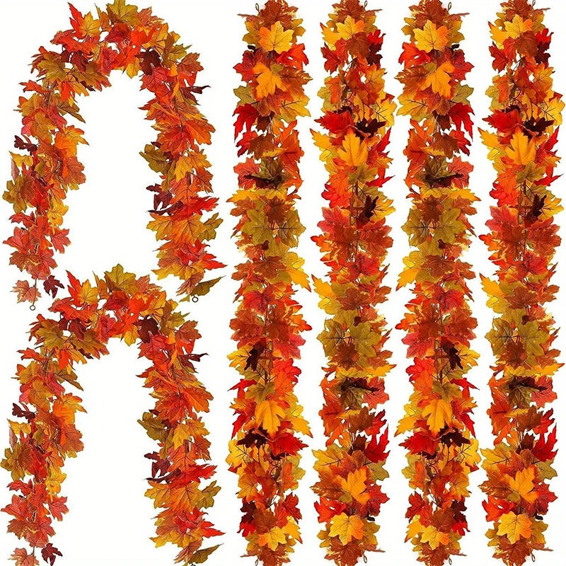 2M Artificial Fall Maple Leaf Garland – Fake Plants for Autumn Decor, Thanksgiving, Halloween, and Wedding Festivals