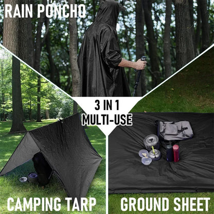 3 in 1 Outdoor Military Raincoat - Hooded Waterproof Rain Poncho with Sleeves, Motorcycle Rain Cover, Ideal for Camping, Hiking and Travel