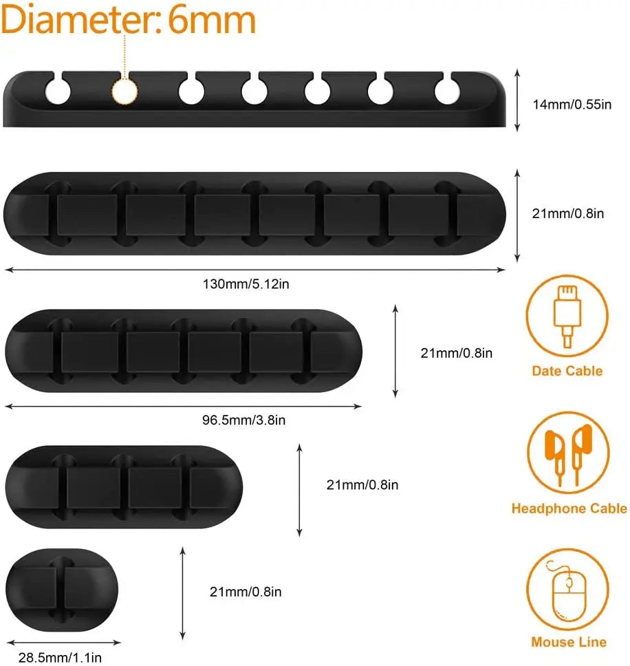 Silicone USB Cable Organizer: Desktop Cable Winder for Mouse & Headphone Wire Management - Tidy Holder with Clips