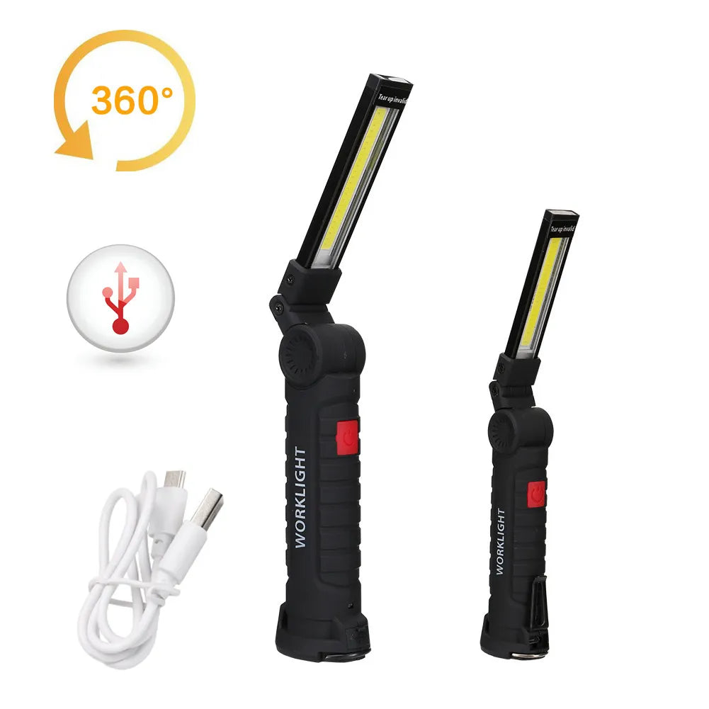 Portable COB LED Flashlight: USB Rechargeable Work Light with Magnetic Lanterna - Built-in Battery for Camping Torch