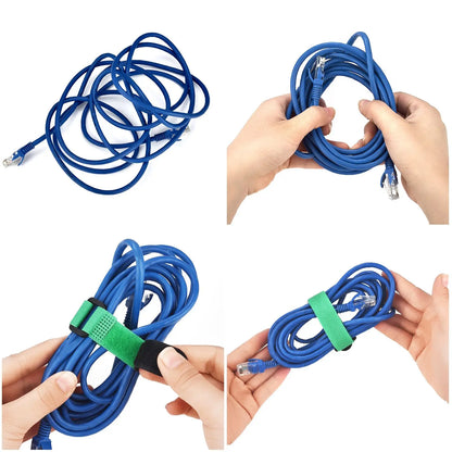 10Pcs Reusable Nylon Hook Loop Straps - Reverse Colored Fastening Tape, Self-Adhesive Cable Ties for Secure Bundling