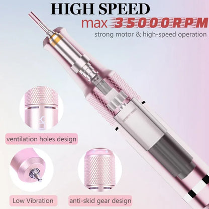 Professional 35000RPM Electric Nail Drill Manicure Machine - Pause Mode Electric Nail File Sander for Acrylic and Gel Nails