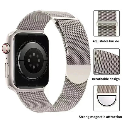 Magnetic Metal Strap for Apple Watch –  40mm, 41mm, 42mm, 44mm, 45mm, 49mm, Ultra 2, for Men & Women, Breathable Band for Series 3 4 5 6 7 8 9, SE