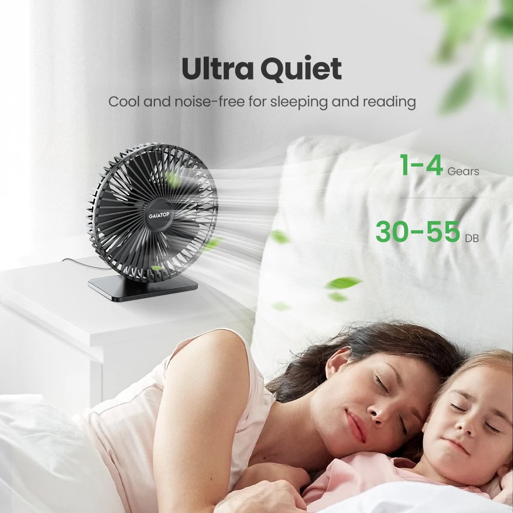 GAIATOP Desk Fan – Portable USB Fan with 90° Adjustable Cooling, 4 Speed Settings, Ultra Quiet for Home, Desk and Office