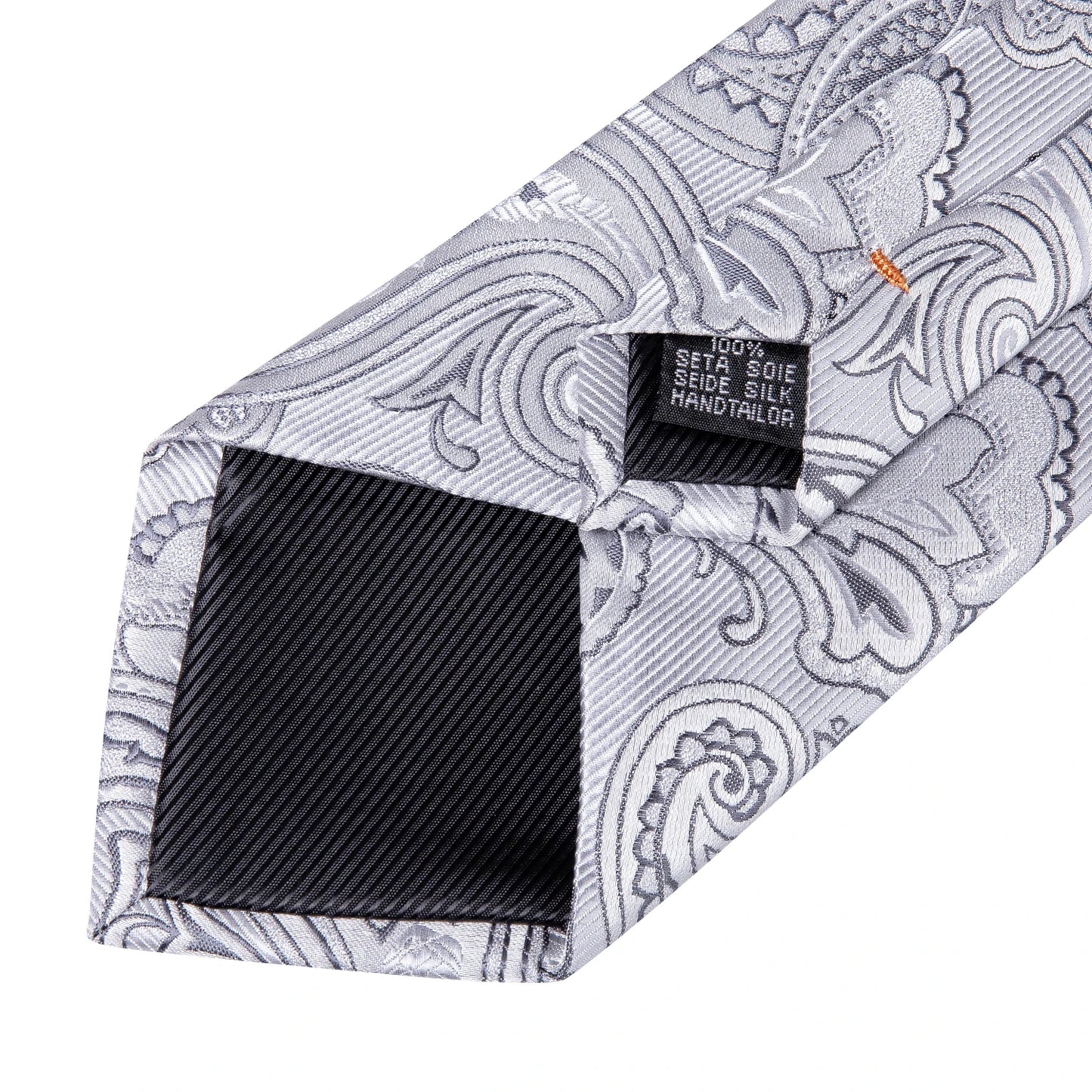 Grey and Gold Paisley Silk Necktie Set - 8cm Tie, Handkerchief, Cufflinks - Black Pink Grey Floral Design for Wedding and Party - Men's Gift