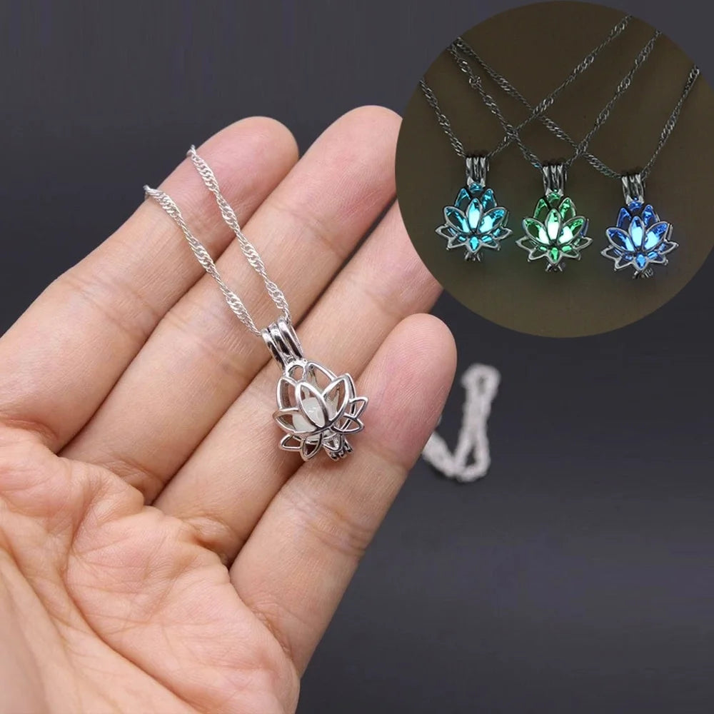 Luminous Moon Lotus Flower Pendant Necklace – Glows in the Dark, Yoga and Buddhism Inspired Jewelry for Women